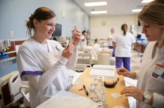 nursing students in a lab